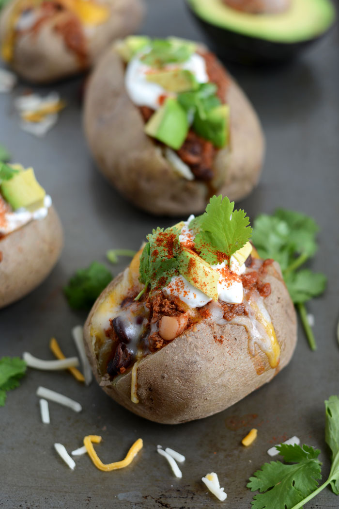 Crock-Pot Three Bean Chili Baked Potatoes