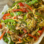 Healthy Dinner Asian Chicken Vegetable Zucchini Noodles.