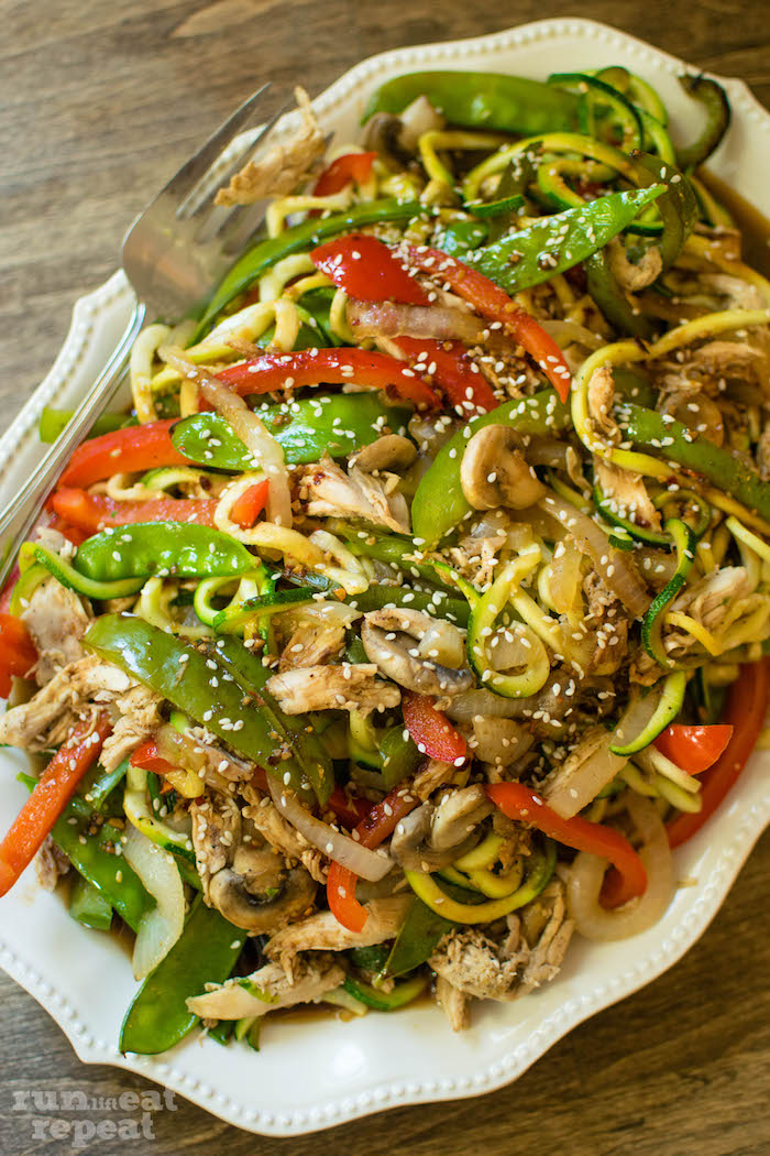 Healthy Dinner Asian Chicken Vegetable Zucchini Noodles