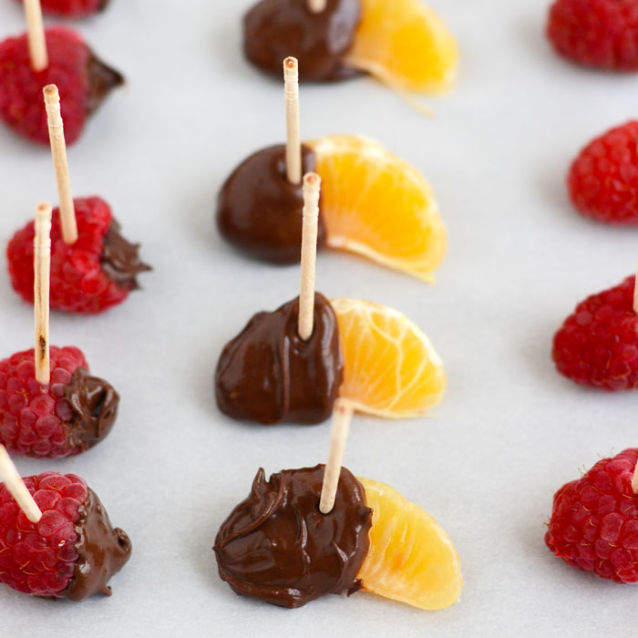 Healthy Snack Idea Frozen Vegan Chocolate Dipped Cuties and Berries