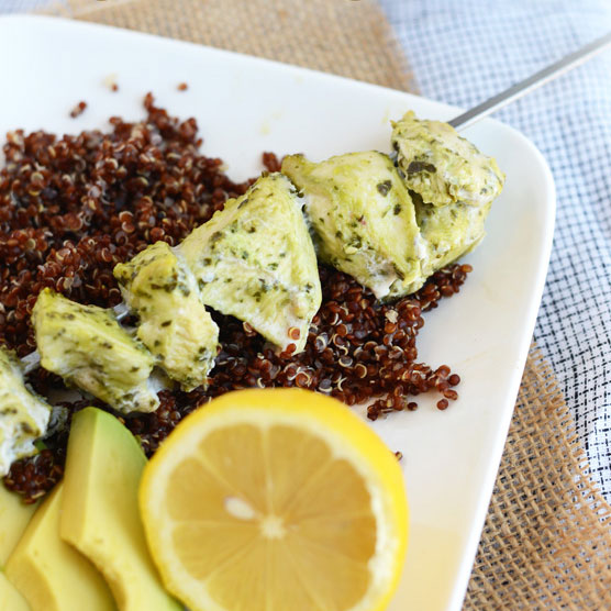 2-Ingredient Pesto Chicken Skewers