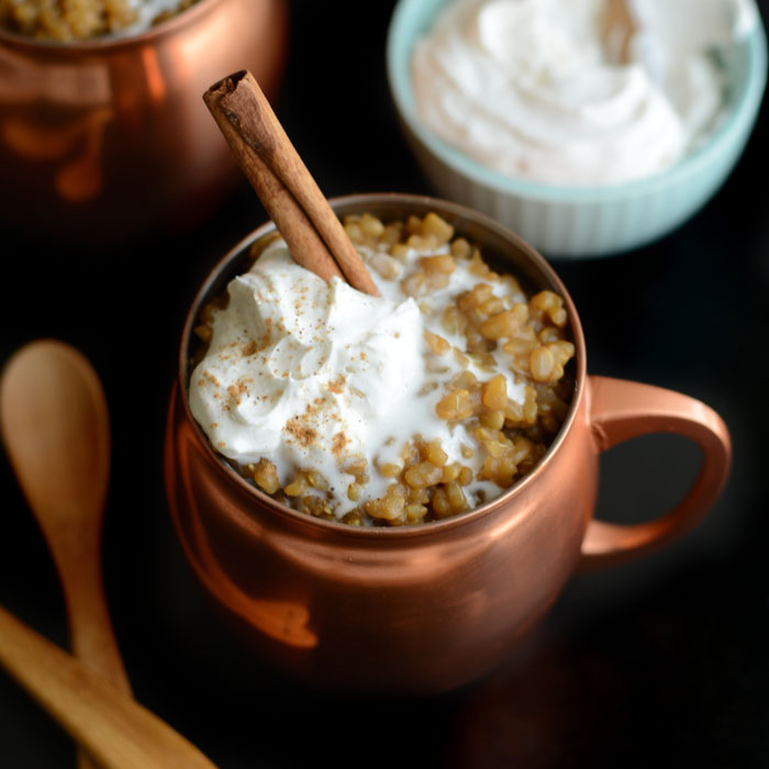 Healthy Vanilla Almond Milk Latte Rice Pudding