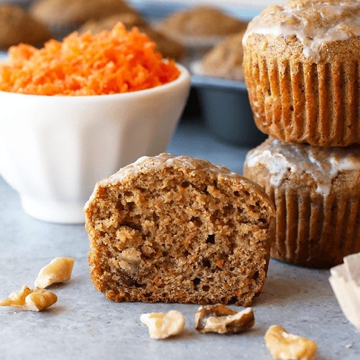 Whole Grain Carrot Cake Muffins with Walnuts