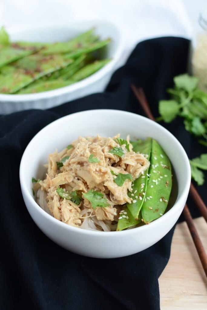 Crock-Pot Asian Chicken with Stir Fried Sesame Pea Pods #crockpot #onepot