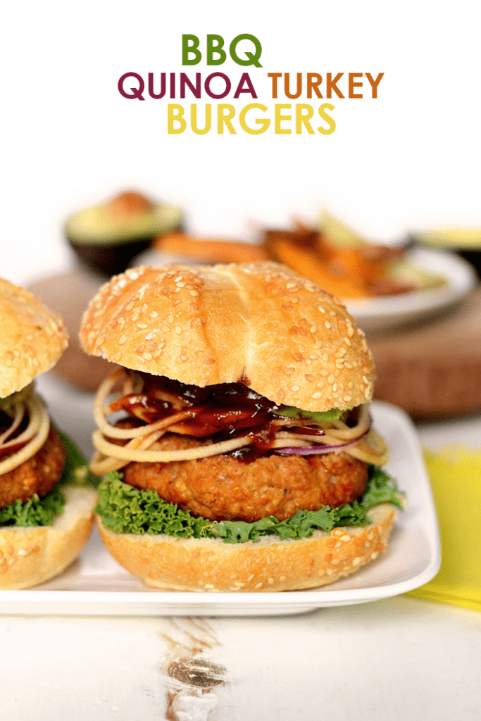 Make these delicious BBQ quinoa turkey burgers with just 6 main ingredients. Dress it up with all the fixins’ (including spiralized apples!) for a delicious high-protein meal.