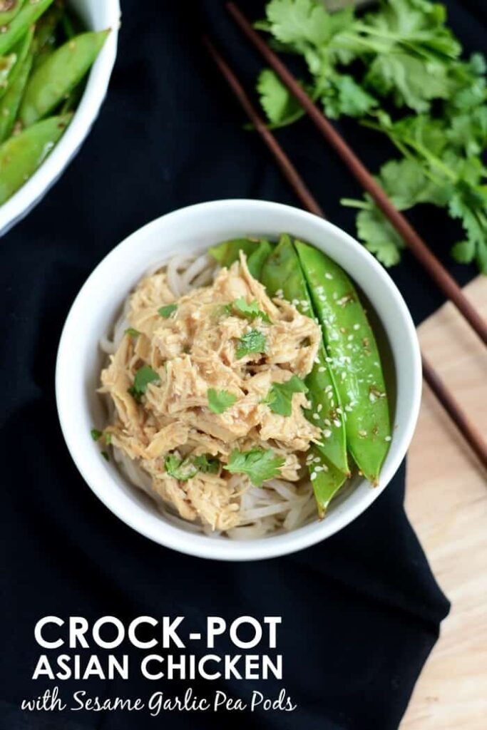 Crock-Pot Asian Chicken with Stir Fried Sesame Pea Pods #crockpot #onepot