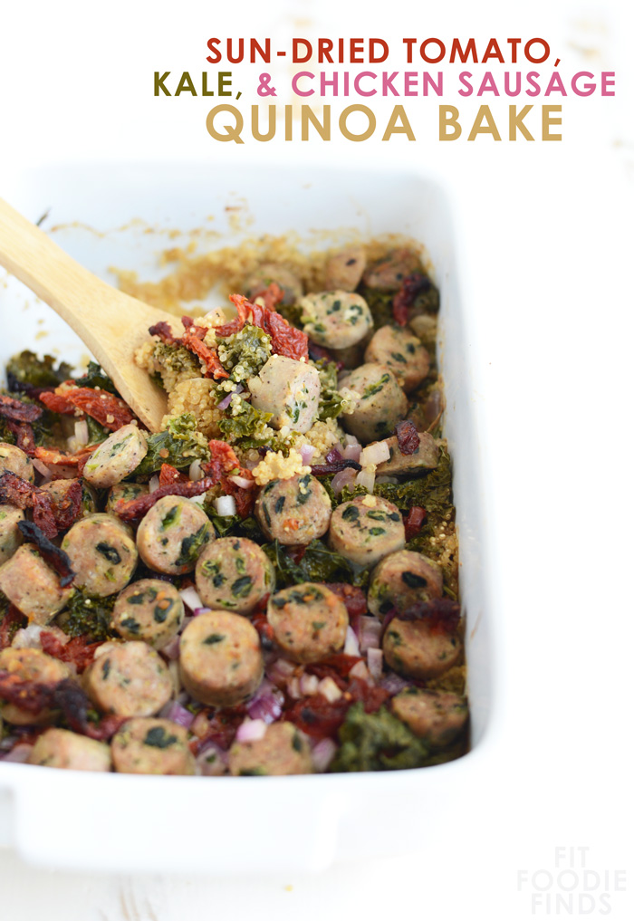 Sun-Dried Tomato, Kale, and Chicken Sausage Quinoa Bake #glutenfree