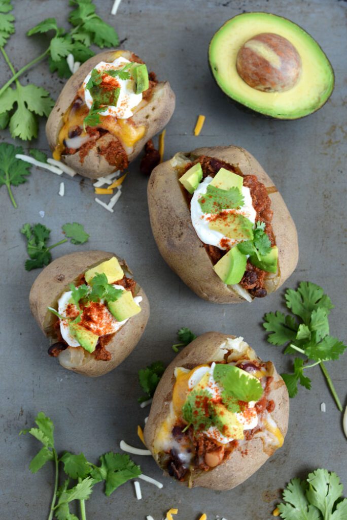 Crock-Pot Three Bean Chili Baked Potatoes