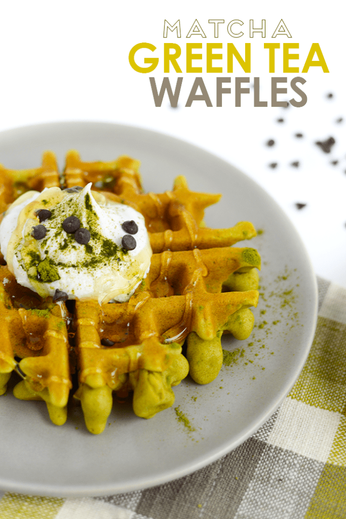 Make these matcha green tea waffles for a healthy, easy breakfast that is gluten and dairy free! Best part is, they are green and perfect for St. Patty's Day.