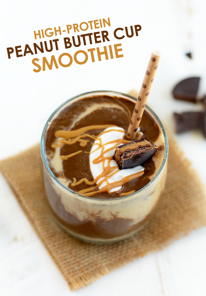 Healthy Peanut Butter Cup Smoothie - high protein and dairy-free!