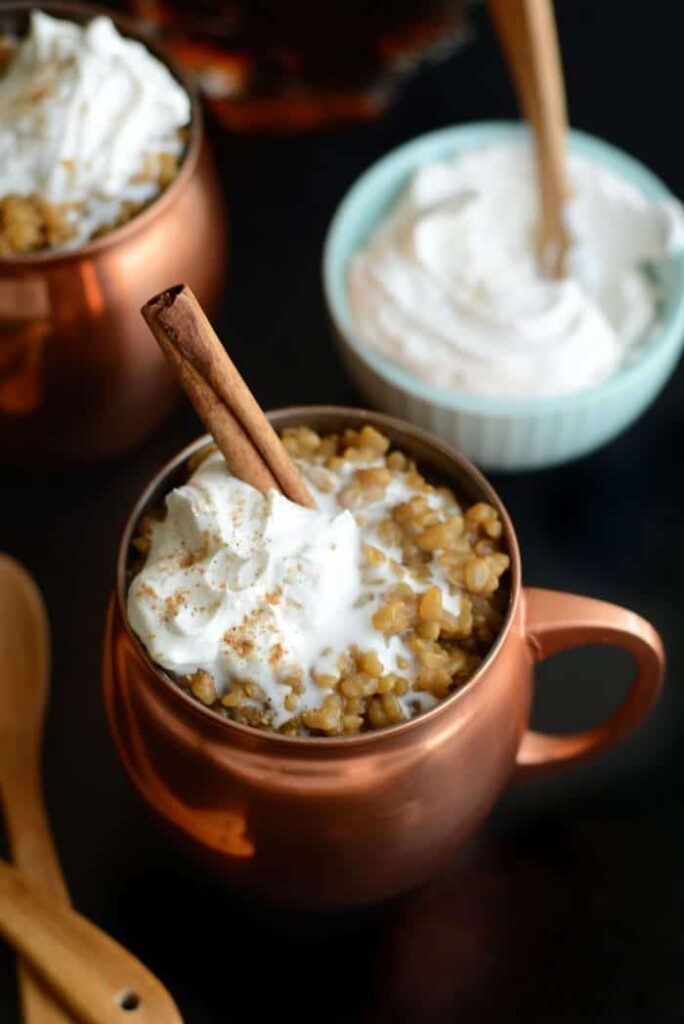 Healthy Vanilla Almond Milk Latte Rice Pudding