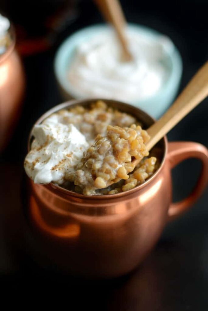 Healthy Vanilla Almond Milk Latte Rice Pudding