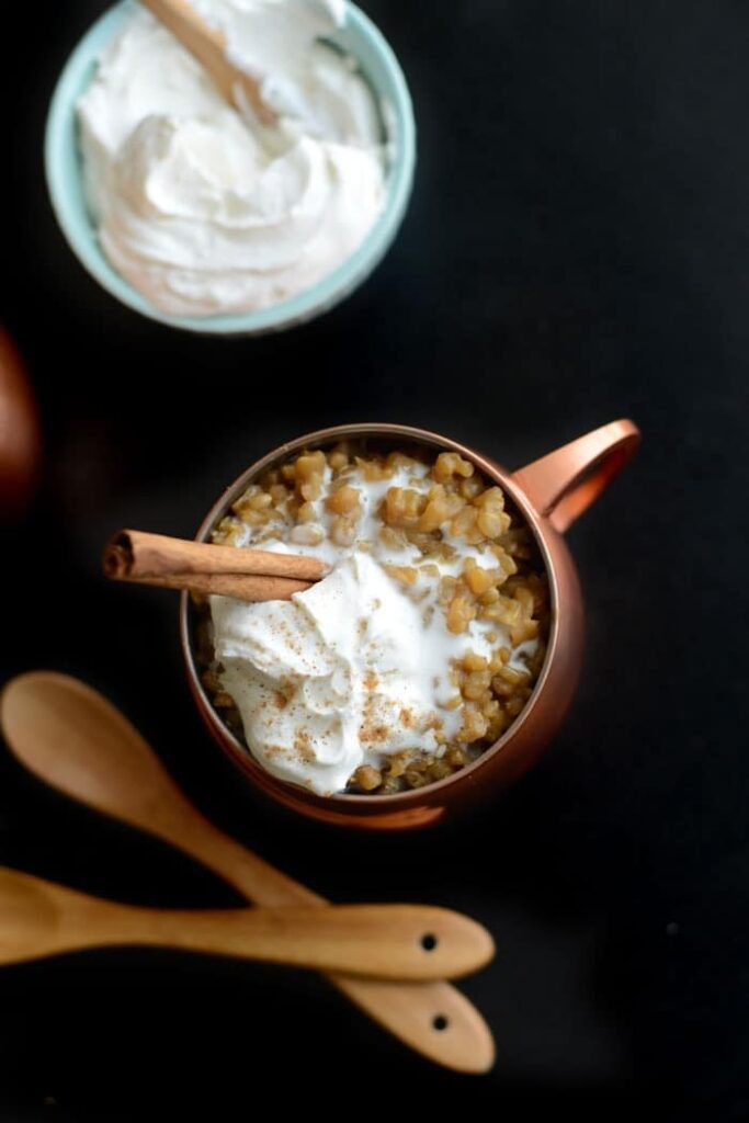 Healthy Vanilla Almond Milk Latte Rice Pudding