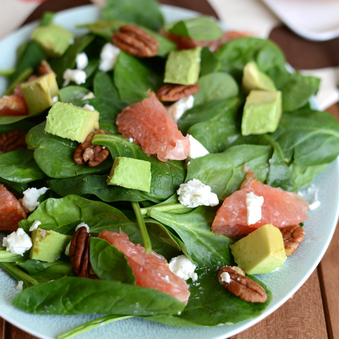 Broiled Grapefruit Spinach Salad