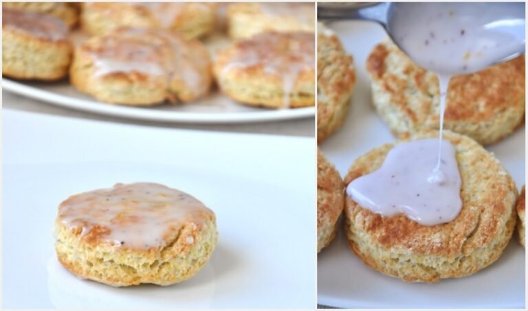 Orange Vegan Scones with a Hibiscus Tea Glaze.