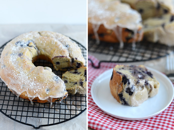 Gluten Free Wild Blueberry Bundt Cake with Almond Cinnamon Glaze