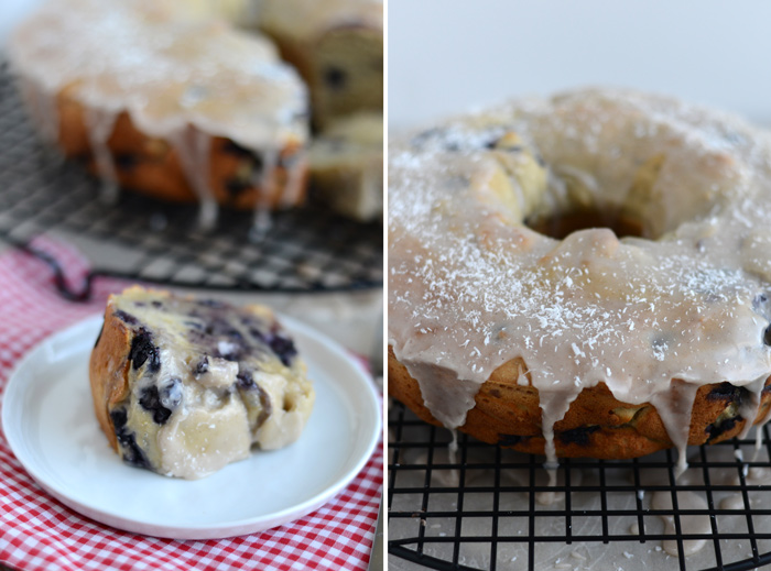 Gluten Free Wild Blueberry Bundt Cake with Almond Cinnamon Glaze