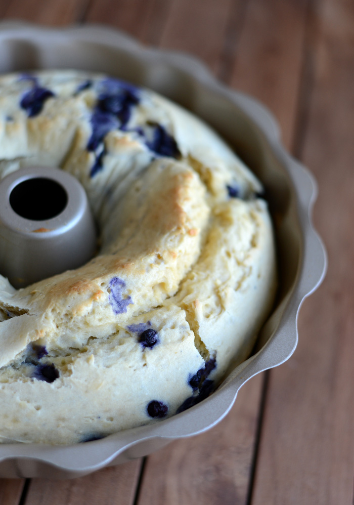 Gluten Free Wild Blueberry Bundt Cake with Almond Cinnamon Glaze