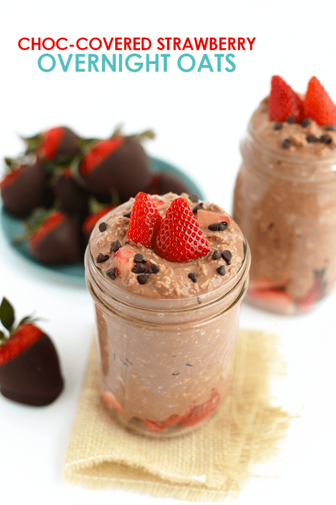 Chocolate covered strawberries for breakfast? YES PLEASE! Make this overnight oats recipe and get 15g protein and a happy belly!