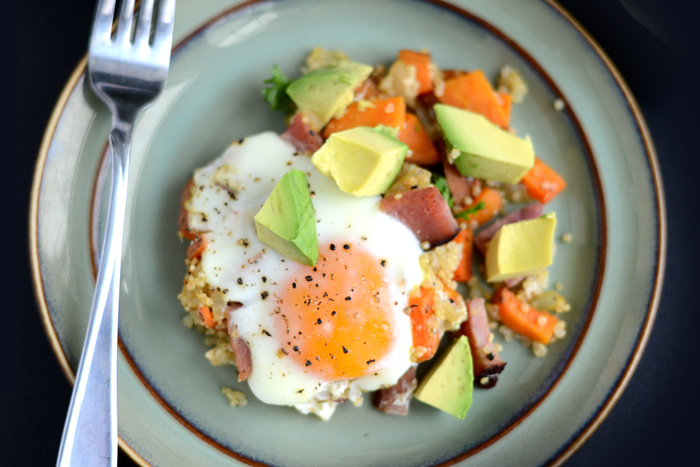 Ham n' Quinoa Hash with Baked Eggs