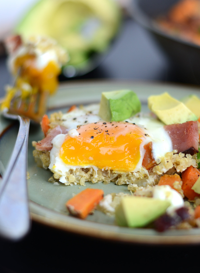 Ham n' Quinoa Hash with Baked Eggs