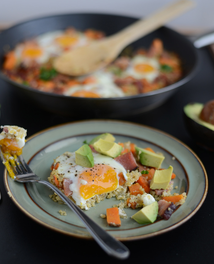 Ham n' Quinoa Hash with Baked Eggs