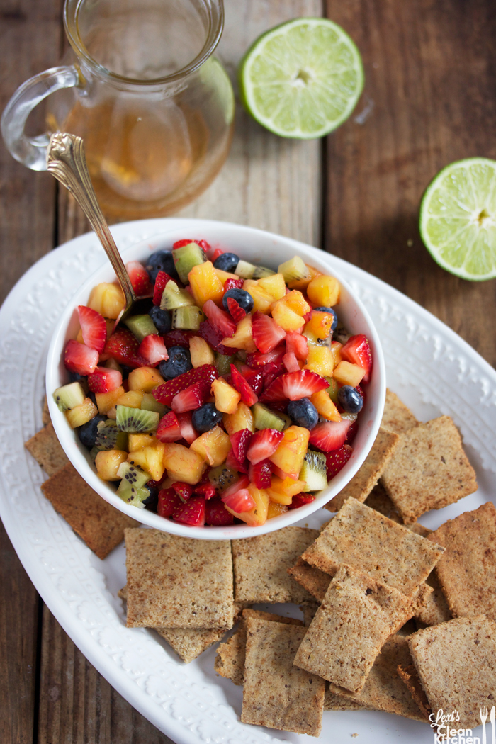 Honey Lime Fruit Salad with Homemade Cinnamon Sugar Chips