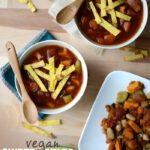 Vegan Sweet Potato Lentil Stew with Homemade Limey, Crunchy, Salty Tortilla Strip Soup Toppers