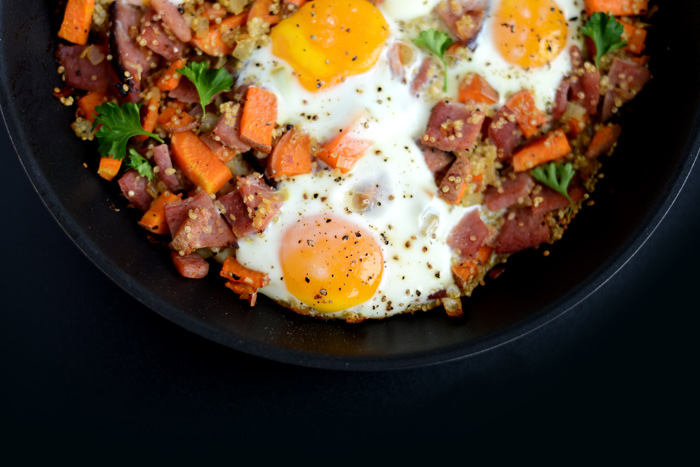 Ham n' Quinoa Hash with Baked Eggs