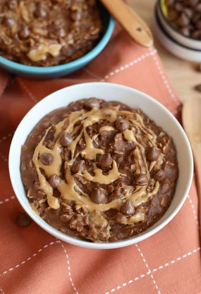 Brownie Batter Oatmeal with Peanut Butter Swirl