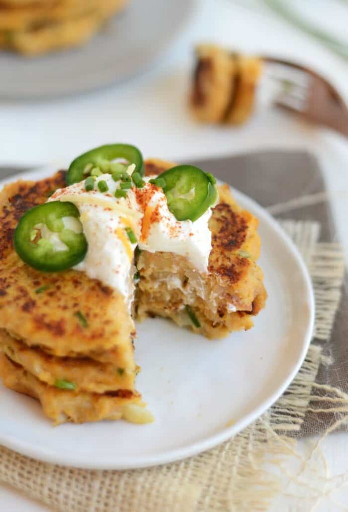 Skinny Chive and Cheddar Sweet Potato Cakes