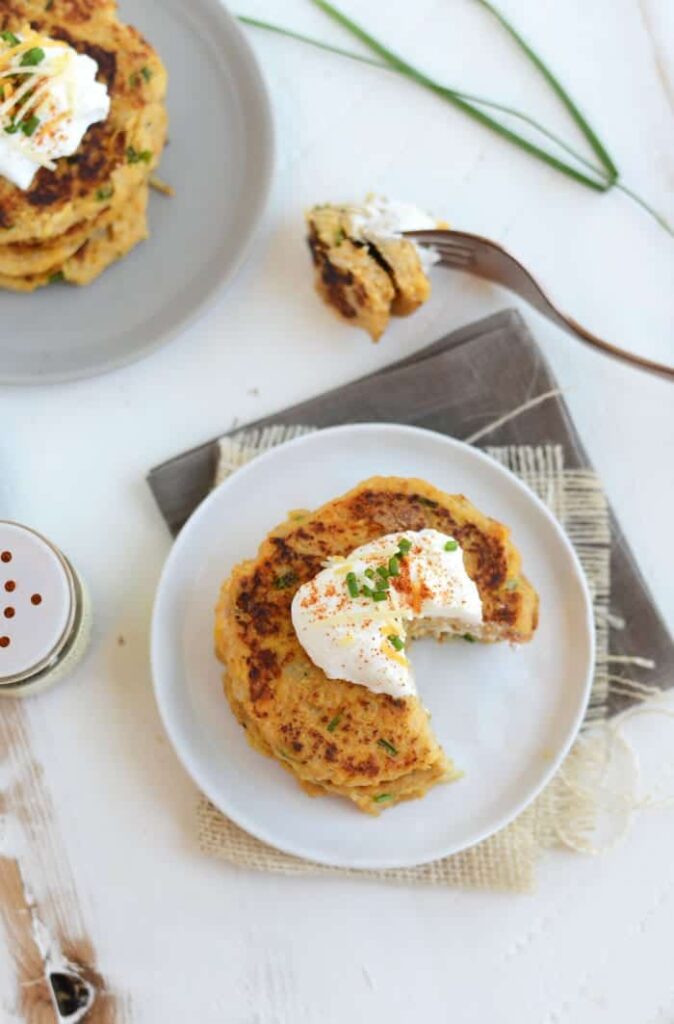 Skinny Chive and Cheddar Sweet Potato Cakes