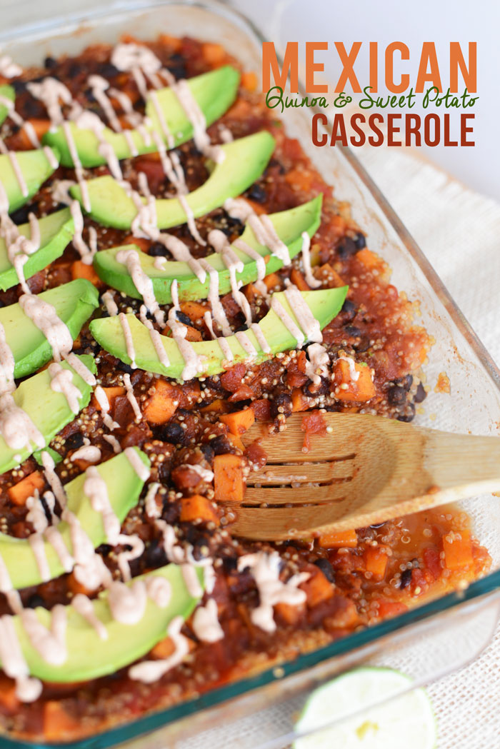 Mexican Quinoa and Sweet Potato Casserole with Chipotle Yogurt Sauce