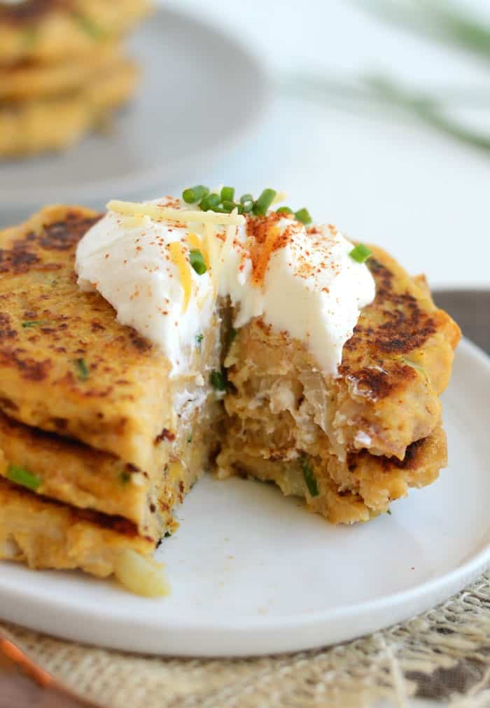 Skinny Chive and Cheddar Sweet Potato Cakes