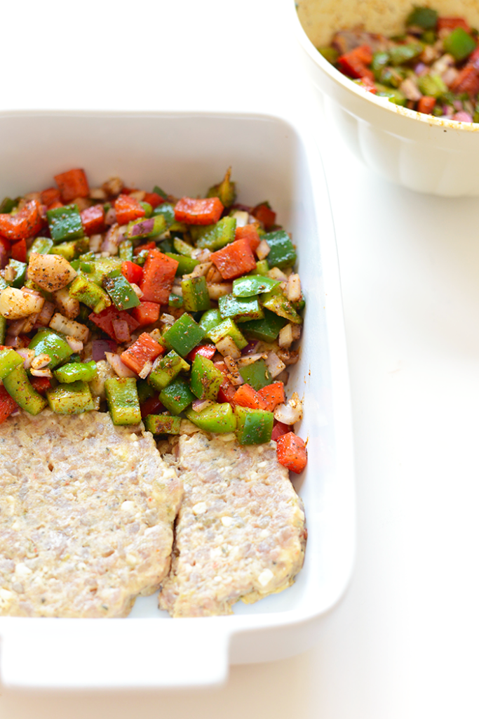 Got a baking dish? Throw together this easy, flavorful Chicken Fajita Breakfast Bake made with Gold'n Plump's Tex Mex Chicken Patties for a low-carb breakfast!!