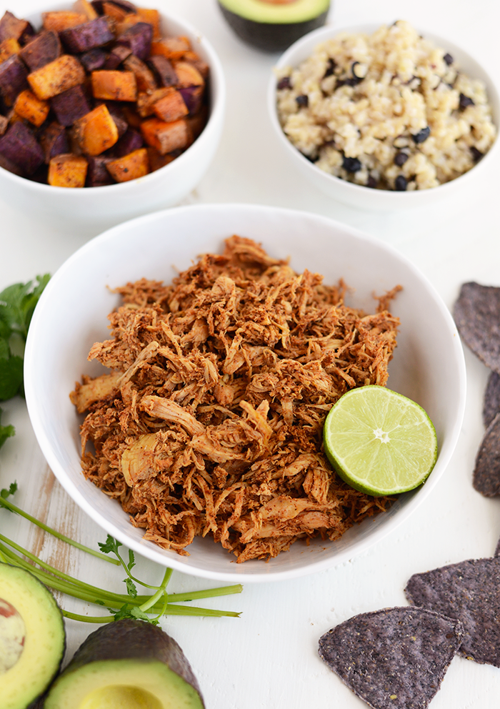 Make these clean eating crock-pot chicken taco bowls at the beginning of the week to meal prep for the days to come! This recipe is gluten and preservative free!