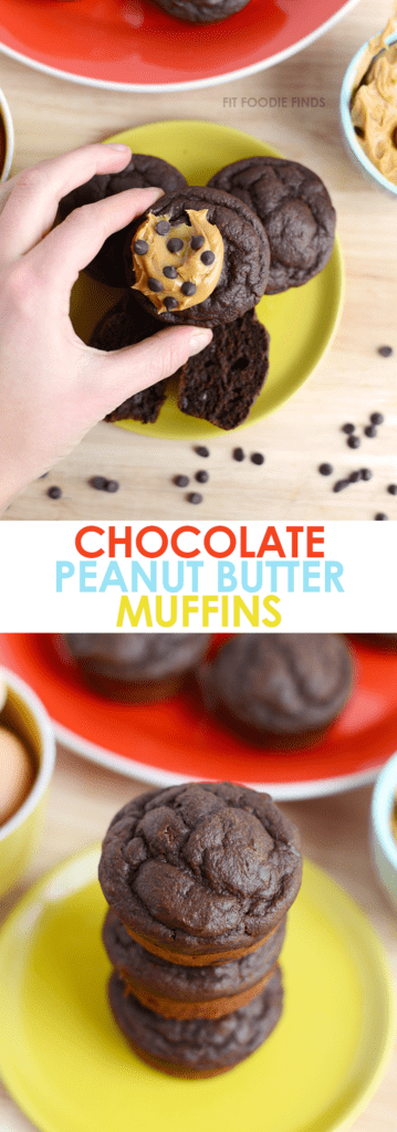 Make these healthy chocolate peanut butter muffins for a 100% whole-grain, no refined-sugar added snack or treat! They're gluten-free and 171 calories!