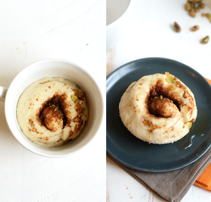 Skinny Single-Serve Maple Pistachio Cinnamon Roll #vegan #glutenfree