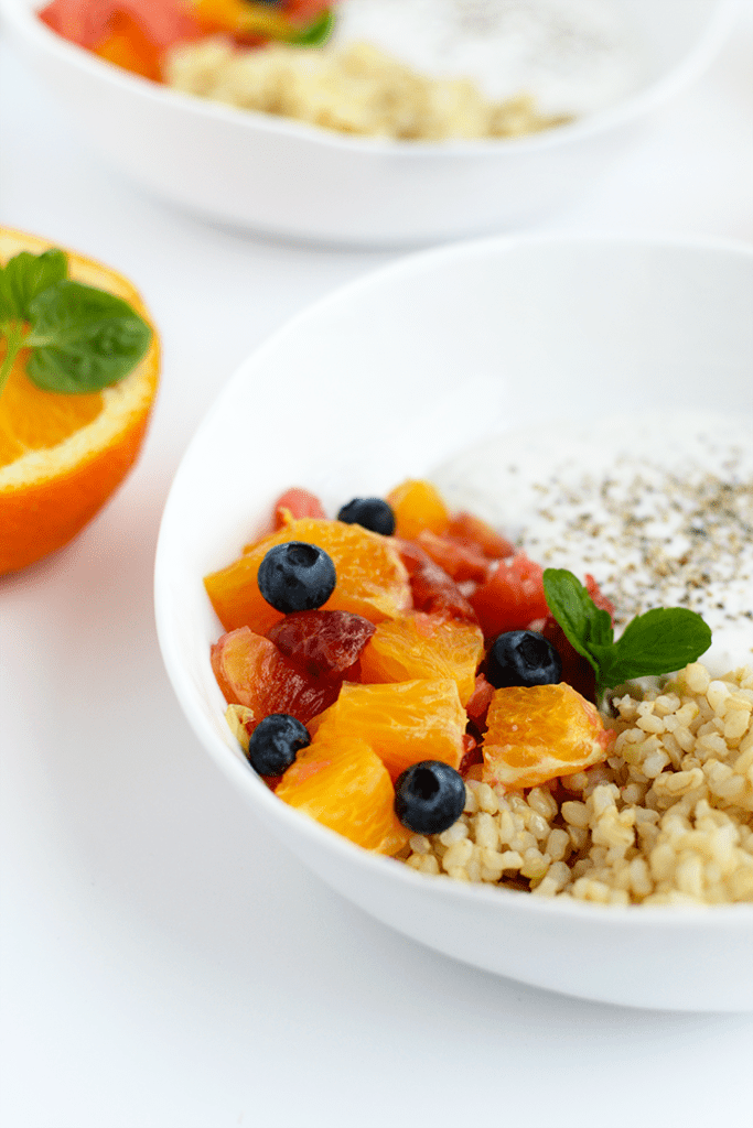 Get creative with breakfast and make this Citrus Breakfast Bowl made with chia yogurt, short grain brown rice, and your favorite citrus fruit!