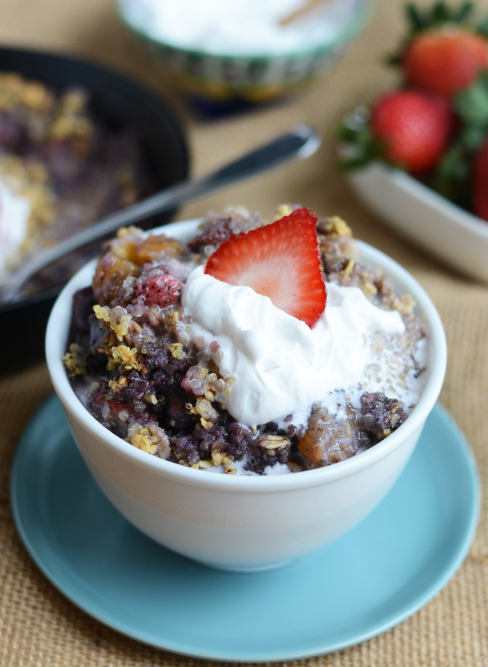 Strawberry Peach Quinoa Crumble with Coconut Whipped Cream