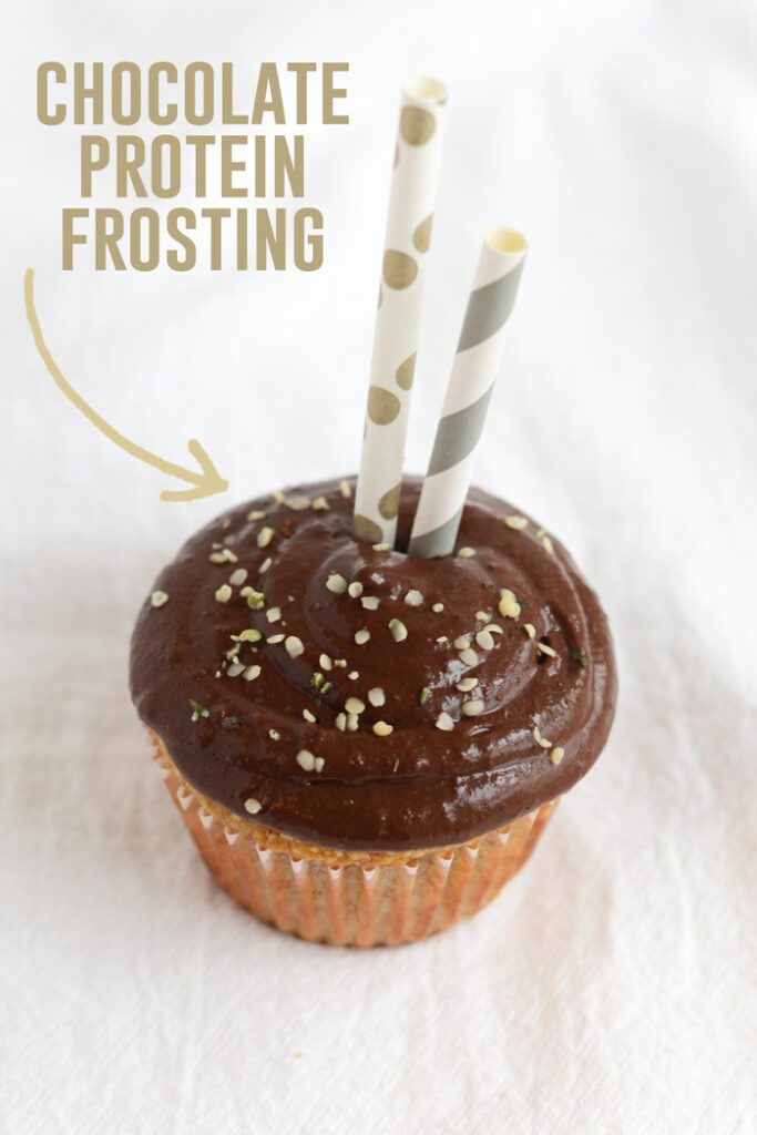 Single Serve #Paleo Vanilla Cupcake with Chocolate Protein Frosting #Glutenfree