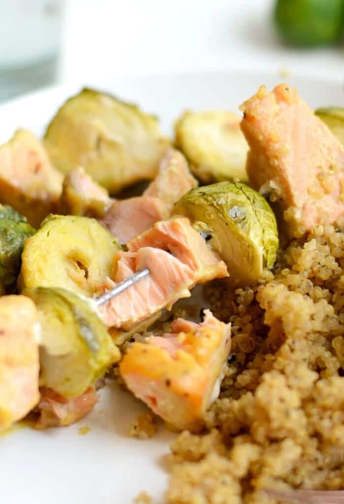 Maple Dijon Baked Salmon Skewers with Herb Quinoa - an easy, healthy dinner with tons of flavor!