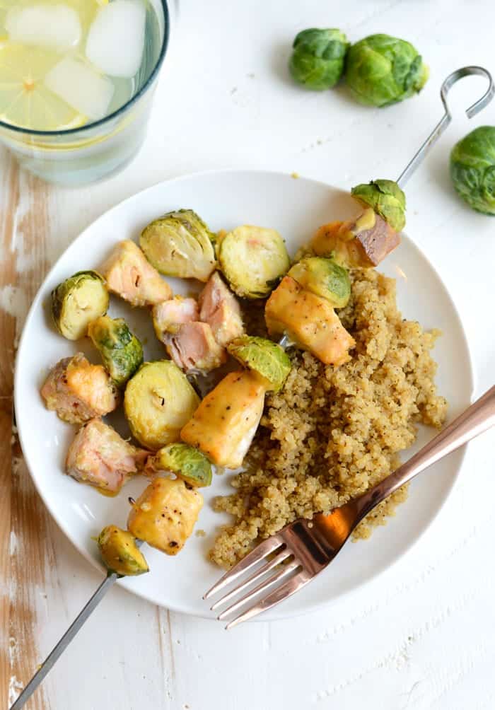 Maple Dijon Baked Salmon Skewers with Herb Quinoa - an easy, healthy dinner with tons of flavor!