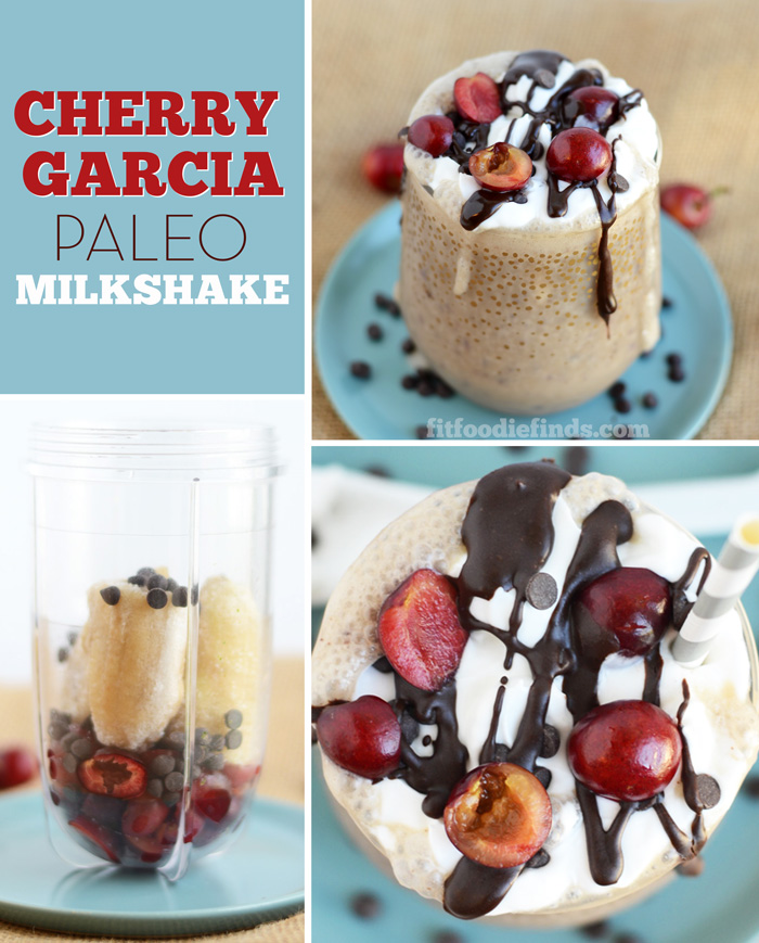 Cherry Garcia #Paleo Milkshake with Coconut Whipped Cream and DIY Paleo Magic Hardshell