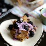 Coconut Cinnamon Raisin French Toast Bake with Blackberry Greek Yogurt Sauce