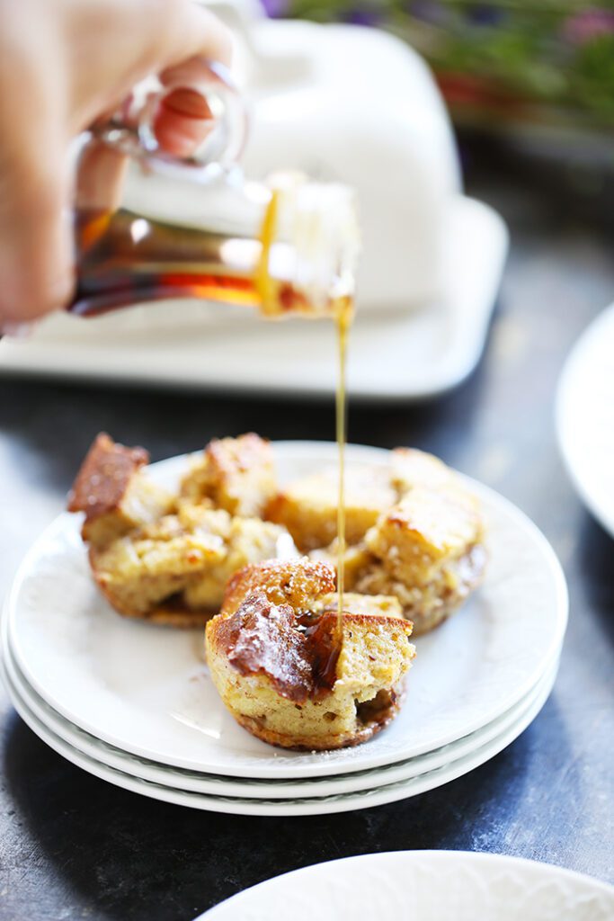 The perfect breakfast on-the-go. Easy to make french toast cups that are gluten, grain, and dairy-free! Make ahead at the beginning of the week and have a delicious breakfast all week long. All you need is a pour of syrup and you are out the door! 