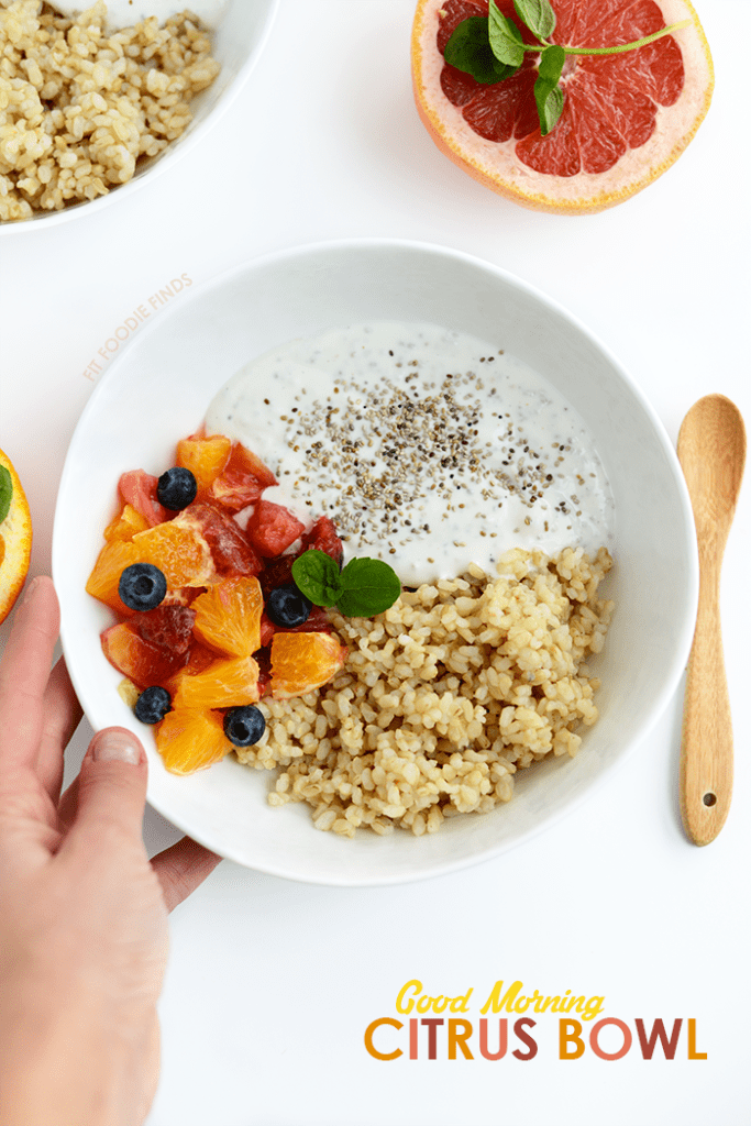 Get creative with breakfast and make this Citrus Breakfast Bowl made with chia yogurt, short grain brown rice, and your favorite citrus fruit!