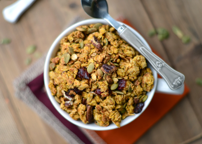 Get festive this fall and make this delicious maple pecan pumpkin granola for a flavorful autumn breakfast made with real ingredients!