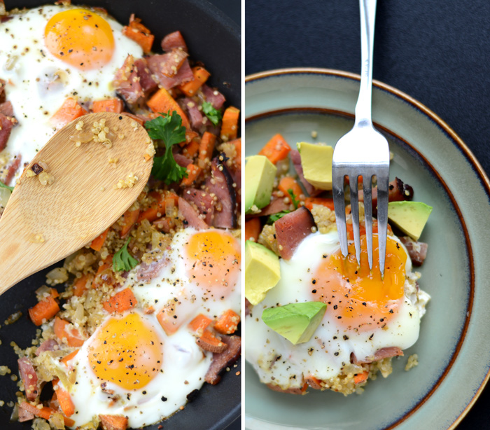 Ham n' Quinoa Hash with Baked Eggs