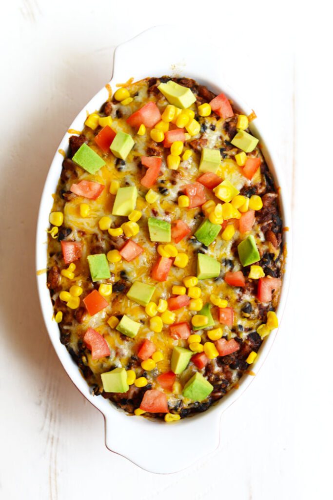 Healthy Chicken Burrito Bowl Casserole- an easy, one-pot meal!